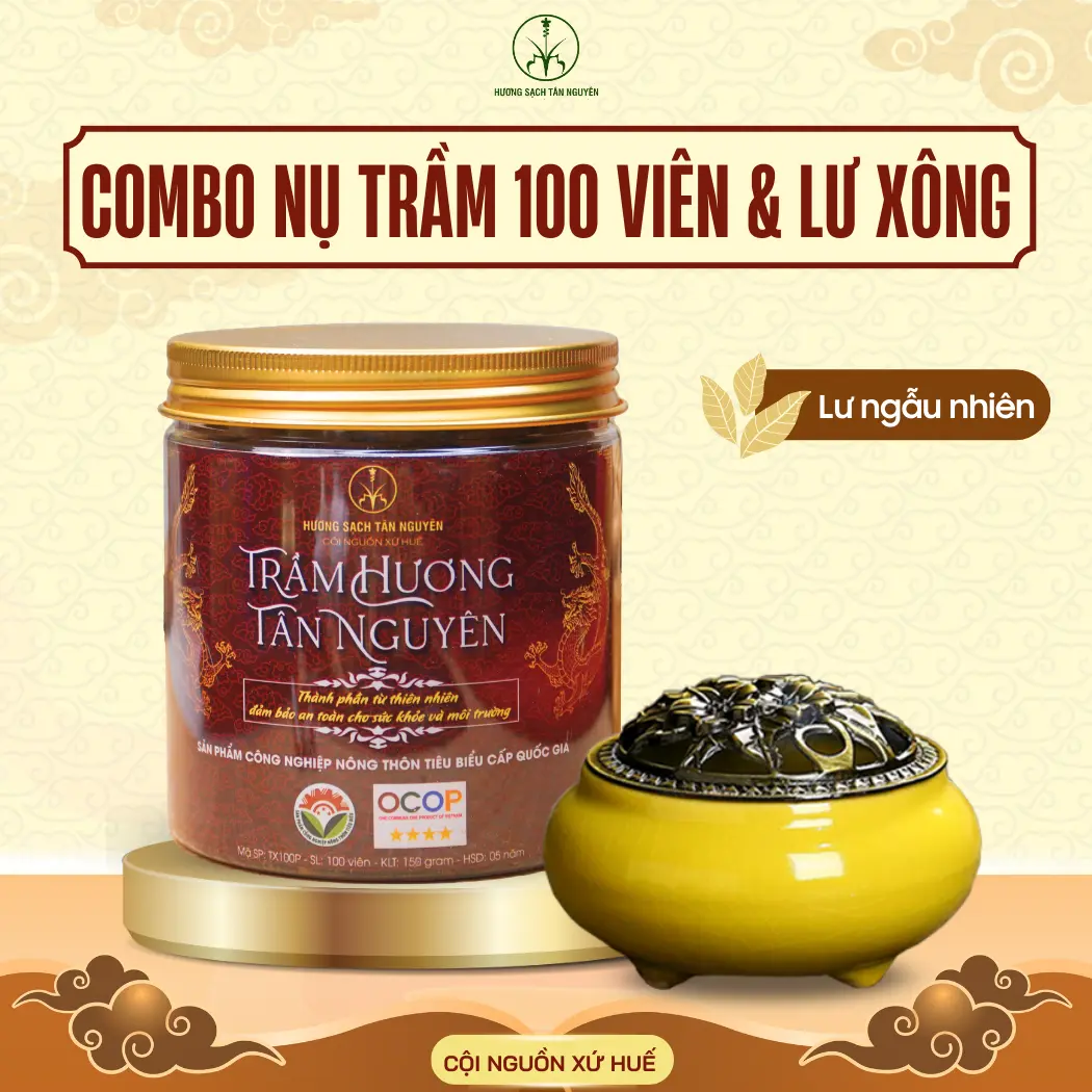 Combo nụ trầm 100 viên và lư xông Tân Nguyên, nụ trầm hương sạch, lư xông được chọn màu theo mệnh nutram tram