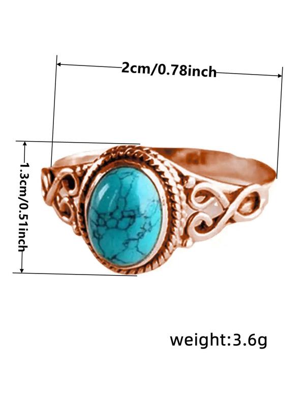 Women's Boho Style Turquoise Texture Design Ring, Trendy Vintage Ring, Fashionable Jewelry for Women As Gift for Daily Decoration 4