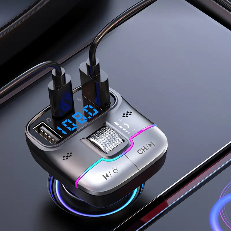 FM Transmitter, Bluetooth Hands-Free, Máy điều chế Radio AUX trên ô tô Cầm Tay Máy nghe nhạc MP3, với bộ Chuyển Đổi sạc nhanh, Phụ kiện ô tô 5