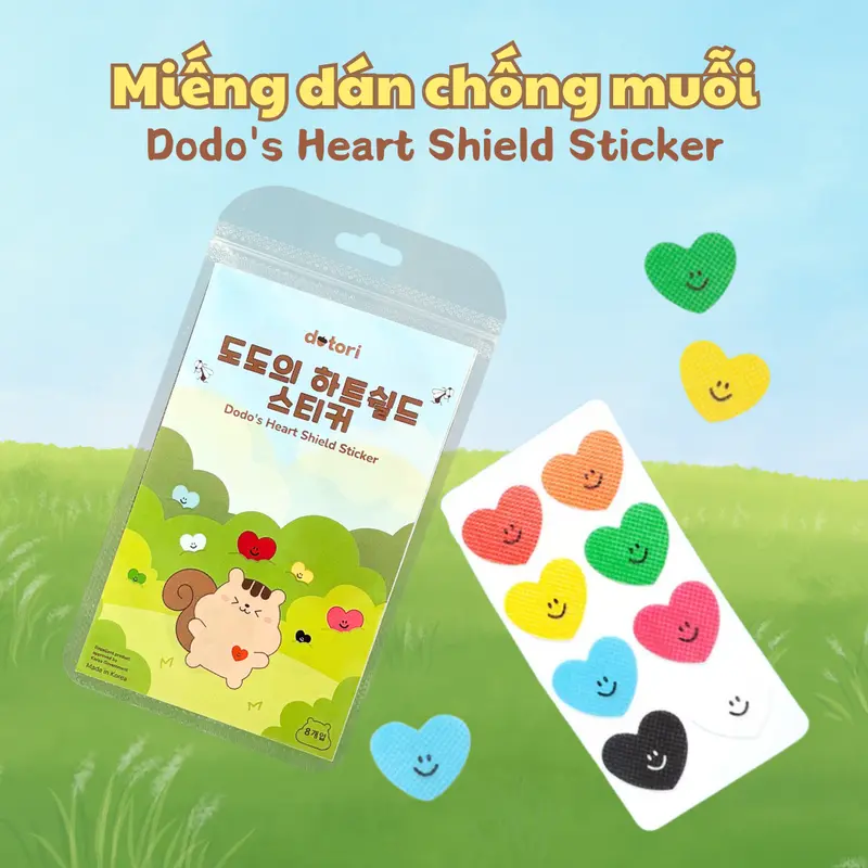 [Mua 5 tặng 1/ Mua 8 tặng 2] Set 8 sticker dán chống muỗi, côn trùng Dotori Trái tim cho Bé và Gia đình 0