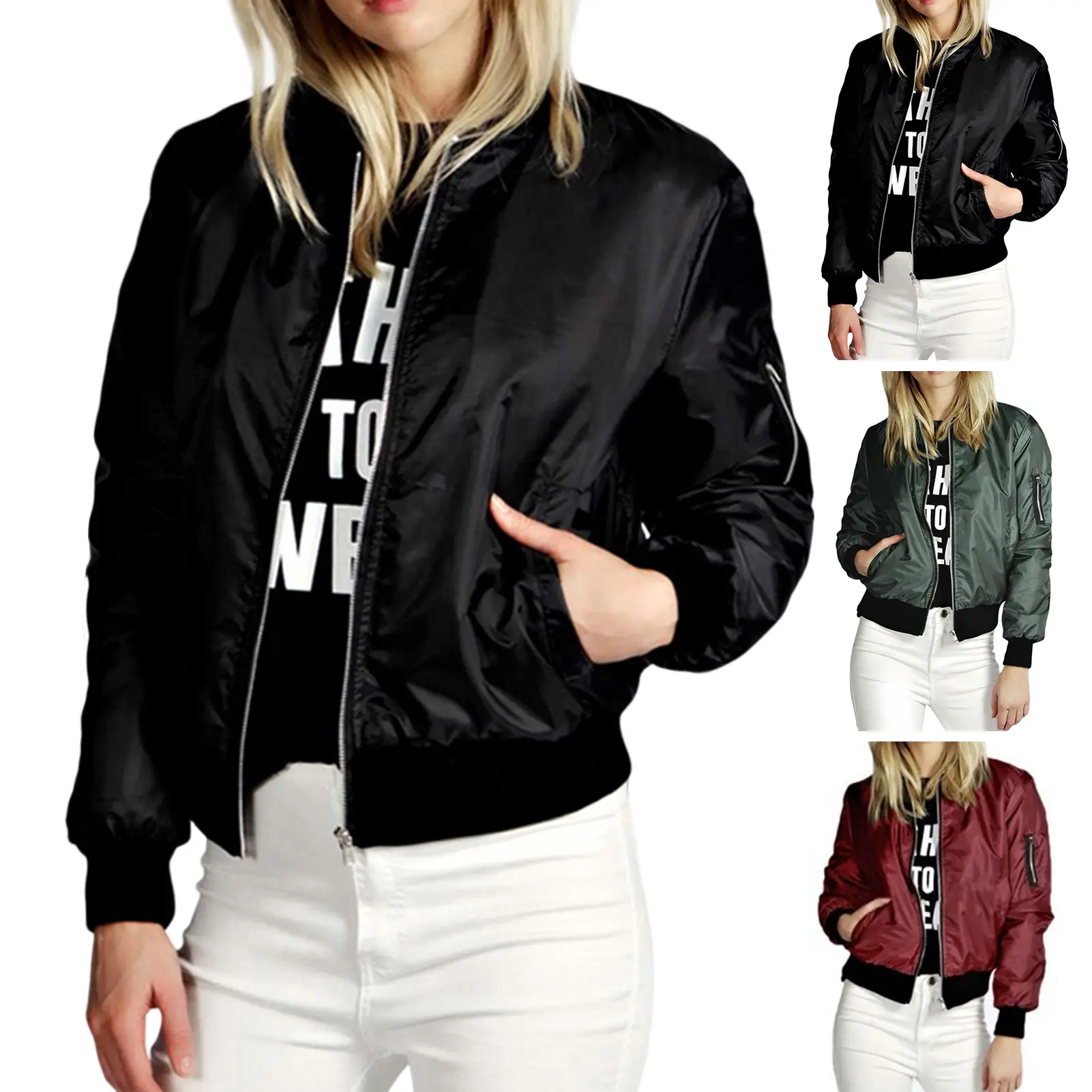Women Coat Solid Color Stand Collar Zipper Cardigan Long Sleeves Warm Elastic Cuff Pockets Fall Jacket for Daily Wear