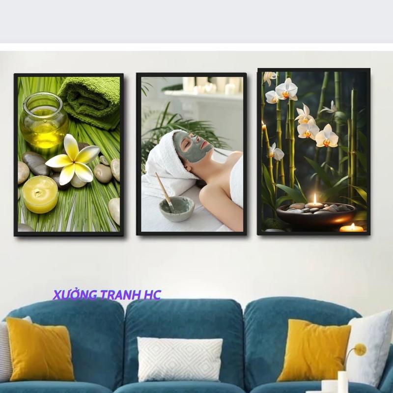 { TRANH SPA 3 TẤM} dán tường DECOR SPA dán tường 3 tranh - sẵn băng keo Treo Tường Decor Tường Treo Phòng Phòng Khách Đồng