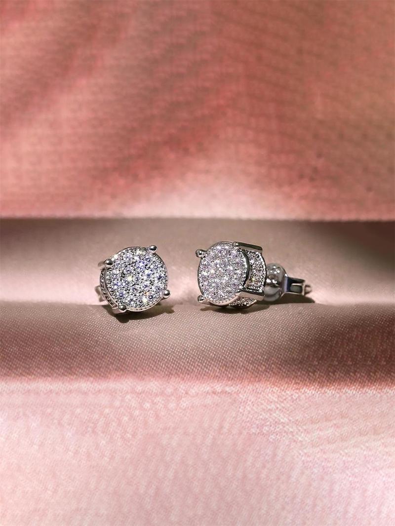 Product Introduction of 925 Sterling Silver Fashion Square Shaped Rhinestone Decorated Earrings, Elegant Jewelry for Party, Daily Clothing Decor for Girl 2