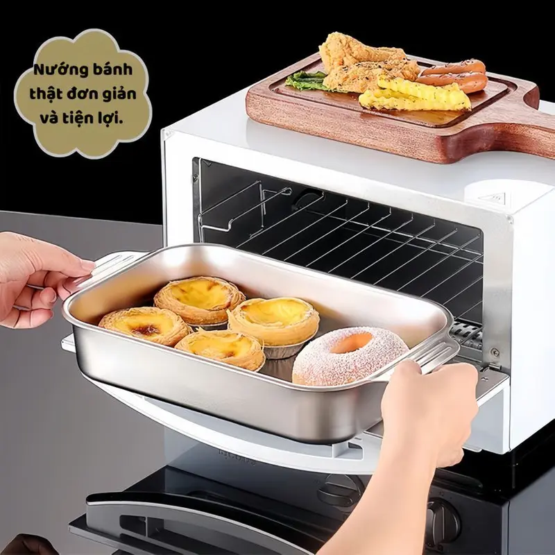 Khay Nấu Ăn Inox Sus410 Có Nắp Để Om cá, Nướng Bánh, Nấu Lẩu Đa Năng - Kích Thước 41cm x 24cm x 8cm 6
