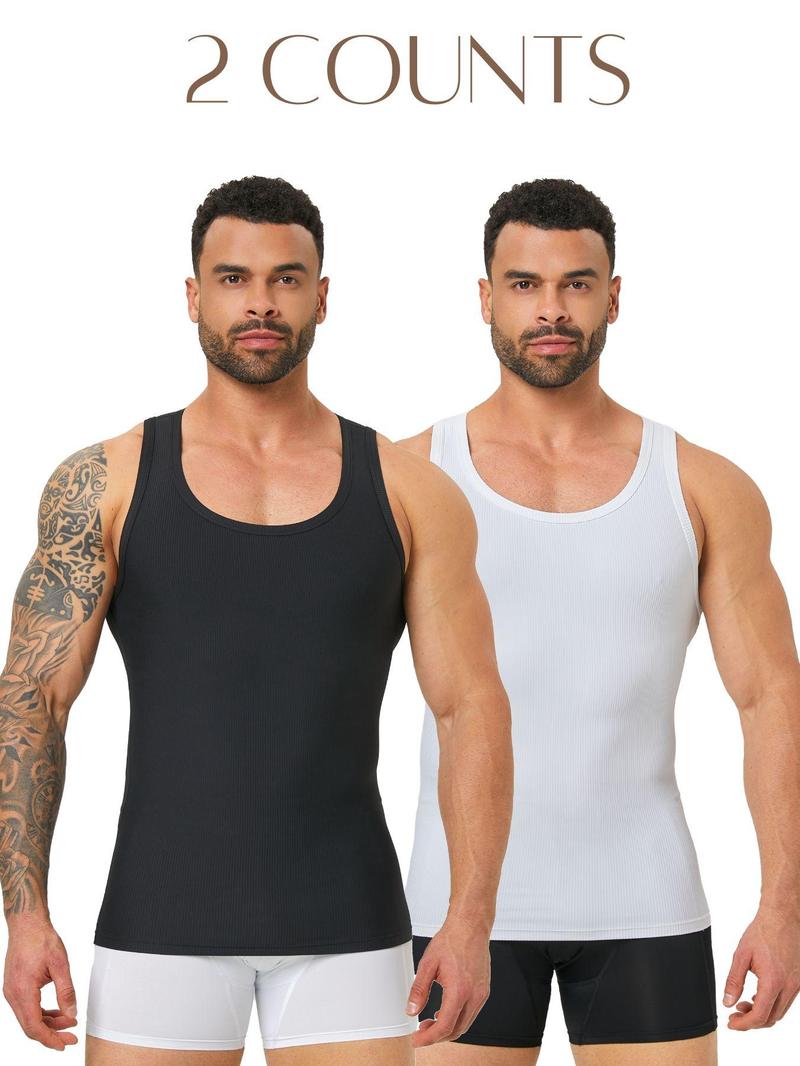 Product Introduction of Men's Solid Ribbed Muscle Fit Compression Tank Top, Casual Sleeveless Workout Base Layer Tank Top for Daily Wear, Menswear for All Seasons 1