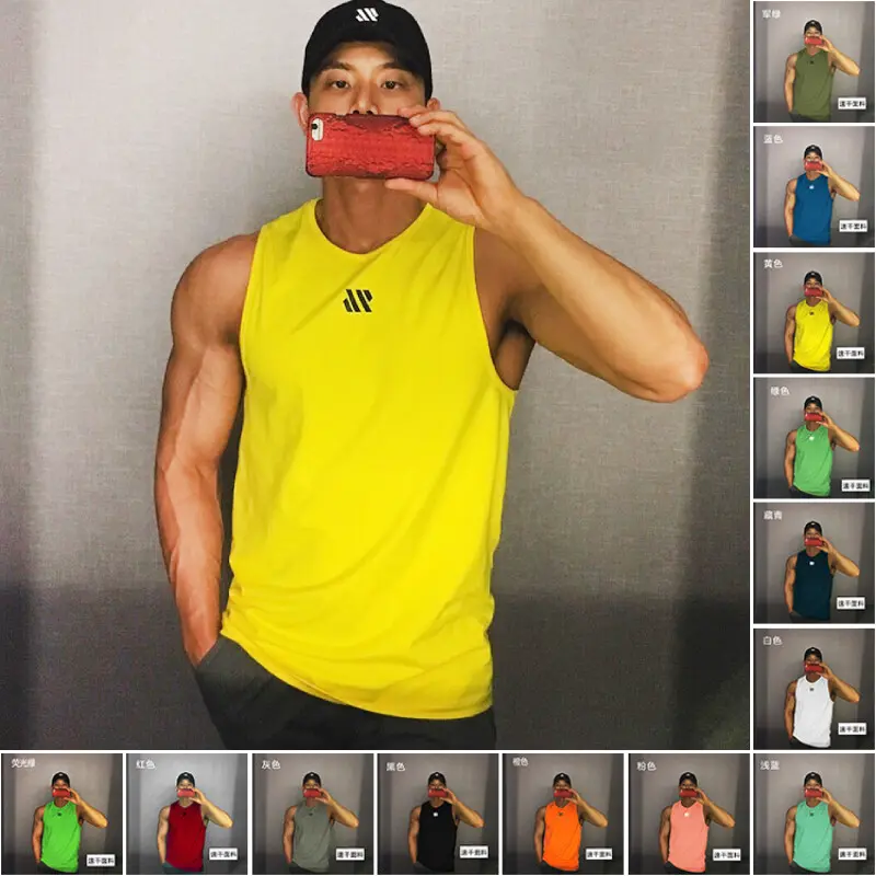 Quick Dry Men Singlet Top Sleeveless Singlet Elastic Sport Running Fitness Gym Vest Men Fitness Shirt
