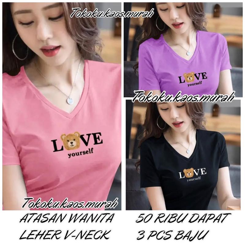 3 PCS ATASAN WANITA LEHER V-NECK CUMA DI HARGA 50 RIBU KAOS LOVEYOURSELF 0