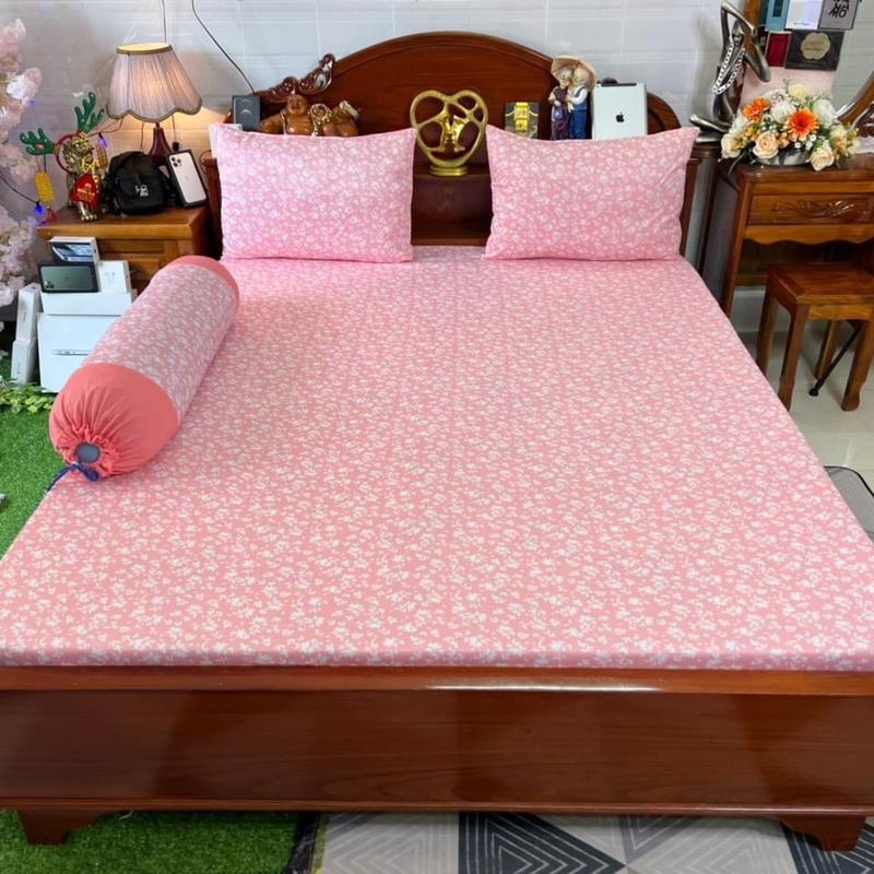 Bộ ga thun hàn quốc mẫu LÁ NHÍ HỒNG, đủ size