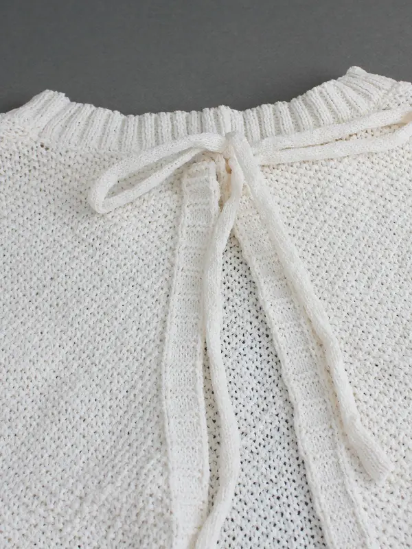 【Plus Size】 Solid Color Split Tie Back Sweater Vest, Casual Round Neck Sleeveless Knit Top for Fall & Winter, Women's Plus Clothing for Daily Wear 4