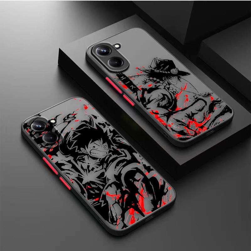 Sarung Telefon Bimbit, Rekaan Matte Lutsinar, Sesuai untuk OPPO REALME 11, 10, 9, 9I, 8, 8I, 7, 7I, 6, 6S, 6I, 5, 5I, 3, 3I, Pro Plus, NARZO 60, 50, 20, A Pro 5G, dengan Luffy Ace dan Zoro One Piece Sketch Anime Phone