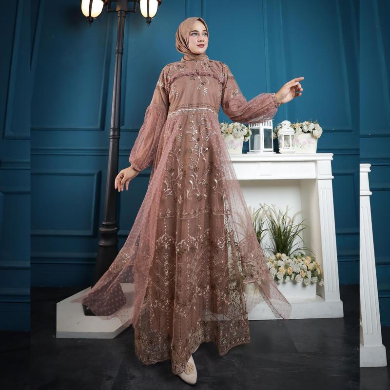RAISHA-Jeehan  Dress/ gamis/ Gaun Pesta Wanita Muslim Untuk  Lebaran, Wisuda, Kondangan full tile  brokat simple tebal dan mewah 6