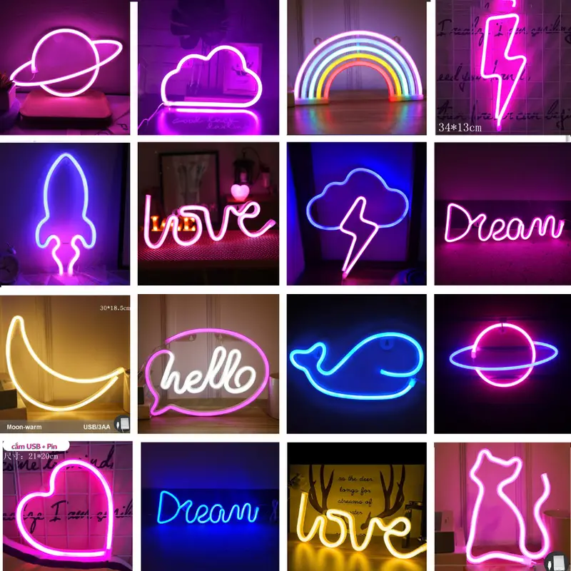 Đèn neon treo tường dùng USB và Pin Decor phòng ngủ, đèn led, đèn led neon, đèn trang trí phòng ngủ, đèn led đẹp 0