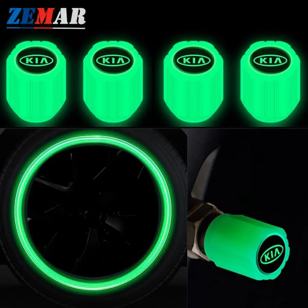 4Pcs Kia For Carnival Picanto Rio K5 K3 Cerato Sorento Sportage Luminous Universal Car Tire Valve Caps Common to Motorcycle Bicycle Car Accessories
