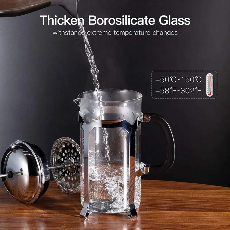 Máy Pha Cà Phê Bình Pha Cà Phê Kiểu Pháp (12 Oz), Hệ Thống Ép, Thủy Tinh Borosilicate Dày Chịu Nhiệt, Bền Dễ Làm Sạch 8