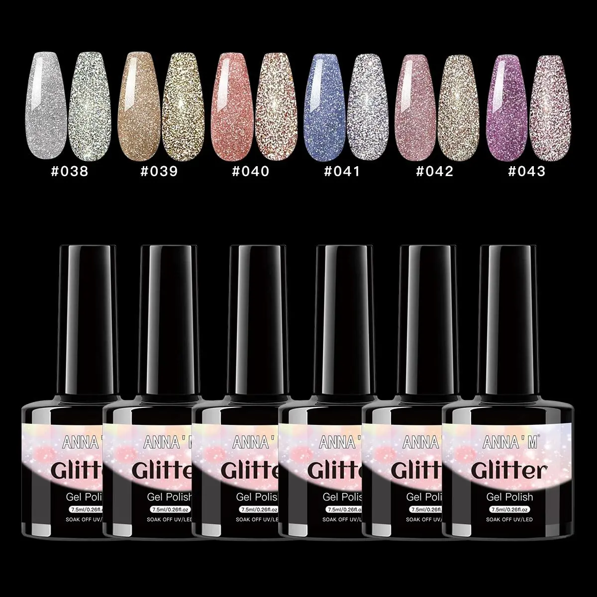 Glitter Nail Polish, 6 Counts Shimmering Nail Gel, Nail Art & Nail Polish for Women & Girls, Professional Nail Art Products for Home & Salon Use