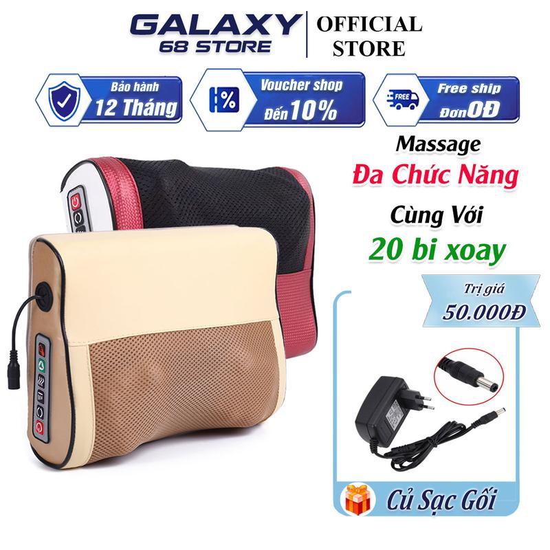 Gối Massage Cổ Vai Gáy Chườm Nhiệt phiên bản mới có 20 bi xoay hồng ngoại mát xa cổ vai gáy mát xa toàn thân đa năng