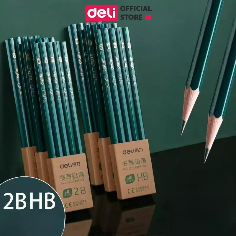 Vỉ 10 bút chì 2B HB Deli - Bút lục giác, tam giác vẽ mỹ thuật, viết chì làm bài kiểm tra nhạy với máy chấm thi an toàn với người sử dụng chì đậm