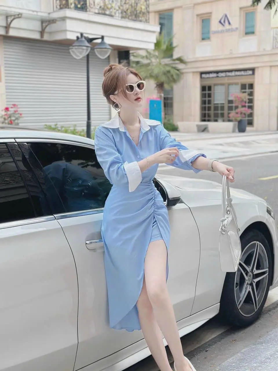 SET ÁO PHỐI CỔ PHỐI TAY KÈM CHÂN VÁY CÓ QUẦN DÂY KÉO SAU  MÀU Y HÌNH