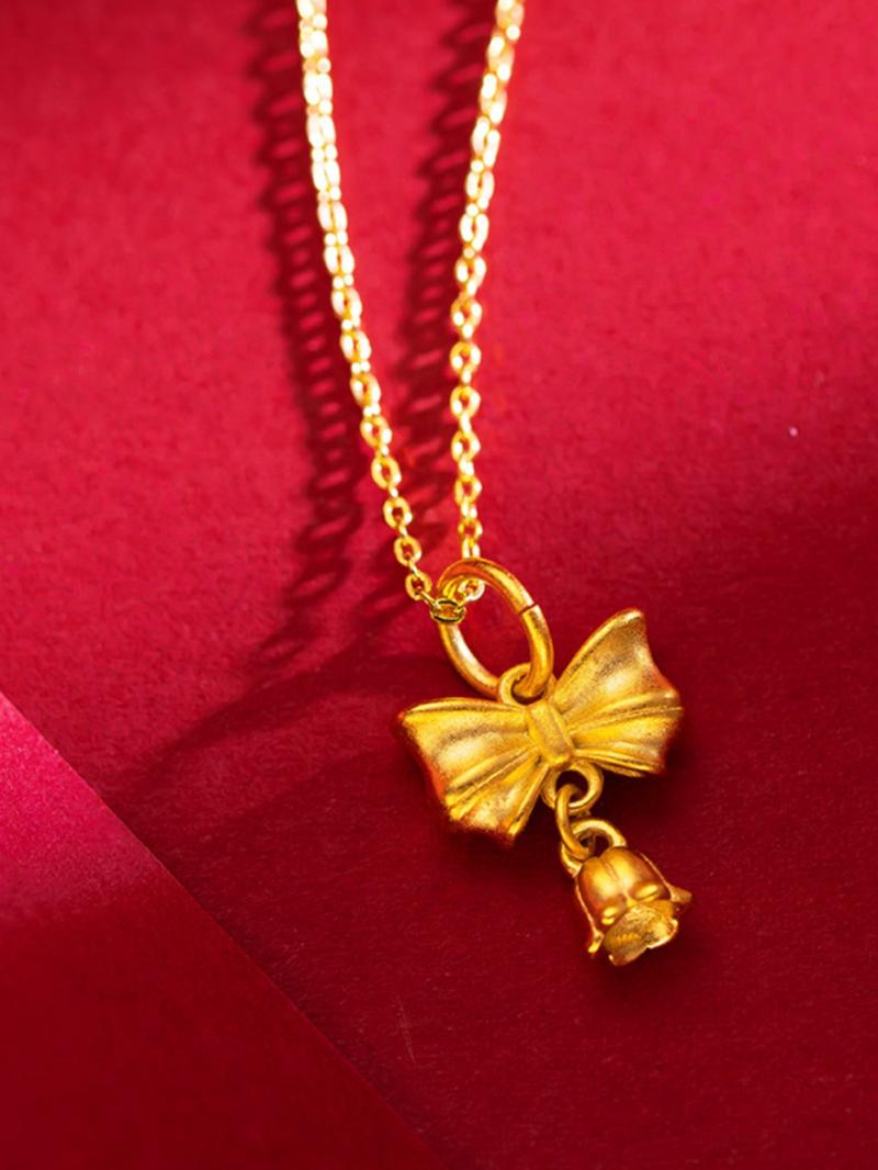 Product Introduction of SOURCE Vietnam Alluvial Gold Necklace Women 999 Pure Gold 18K Gold Plated Bow Flower Pendant Clavicle Chain Gold Plated 2