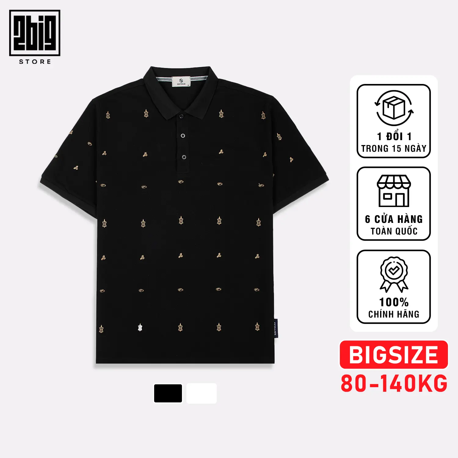 2BIG - BIGSIZE NAM 80-140KG ÁO POLO PL012 THÊU HỌA TIẾT NHÍ CHẤT LIỆU PIQUE THOÁNG MÁT Menswear Có Cổ Top Shirt