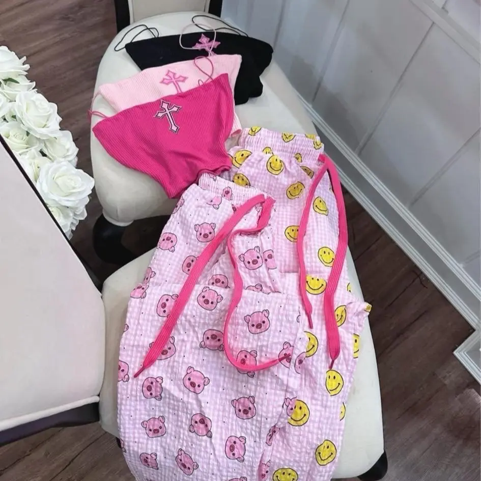 Set quần áo hoạ tiết áo 2s Top Nữ