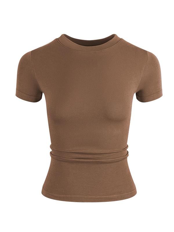 Women's Solid Color Short Sleeve Sports Tee, Quick Drying Breathable Round Neck T-shirt for Yoga Gym Workout Running, Ladies Indoor Outdoor Sportswear for All Seasons 8
