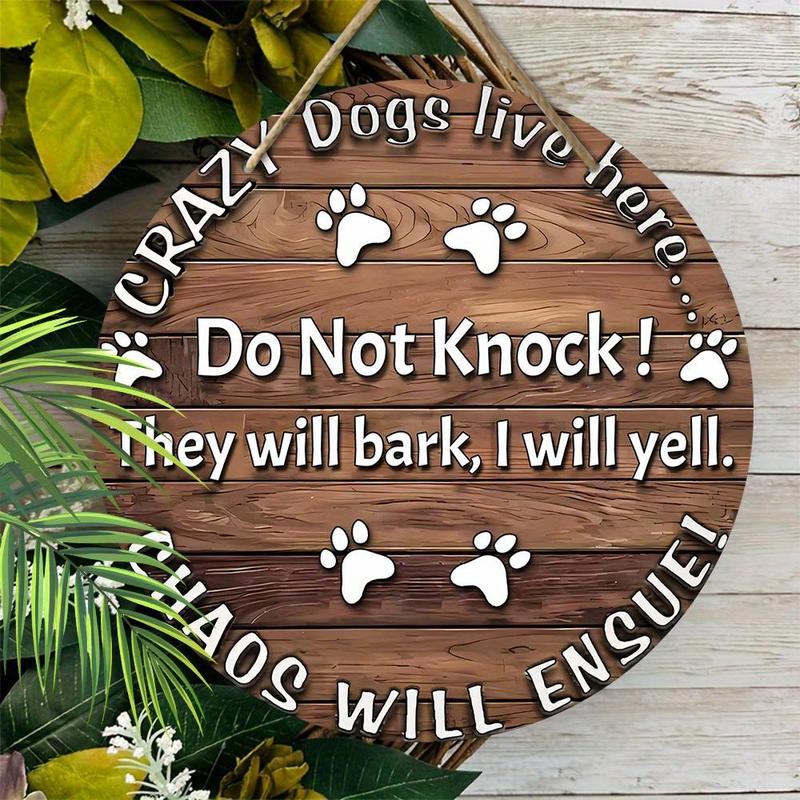 Dog Paw Pattern Wooden Hanging Sign, Crazy Dogs Live Here Hanging Ornament, Funny Hanging Decoration for Home Garden Party, Home Decor 4