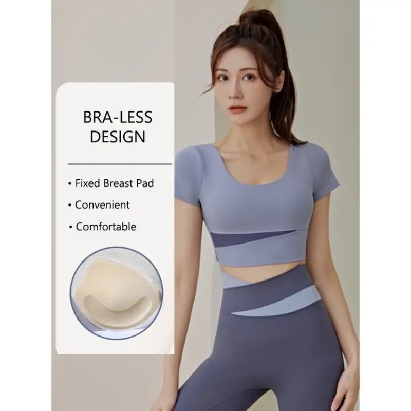 Hens Baju Olahraga Wanita Crop Top Lengan Pendek Atasan Olahraga (LL) 1