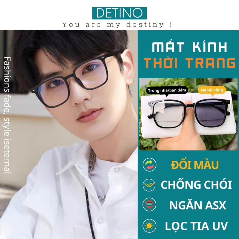  Mắt kính nam nữ gọng kính cận 0 độ đổi màu thời trang đẹp chống ánh sáng xanh và tia UV DETINO tặng hộp đựng và khăn lau K4 