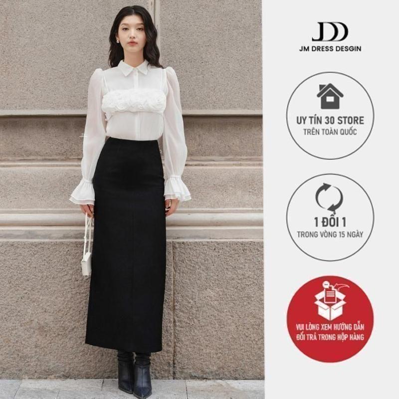  Áo sơ mi ren hoa nhún bồng tay 2S22.2506OG chân váy suông cạp liền 4L08.2506K Set đồ thanh lịch công sở JM Dress Design 