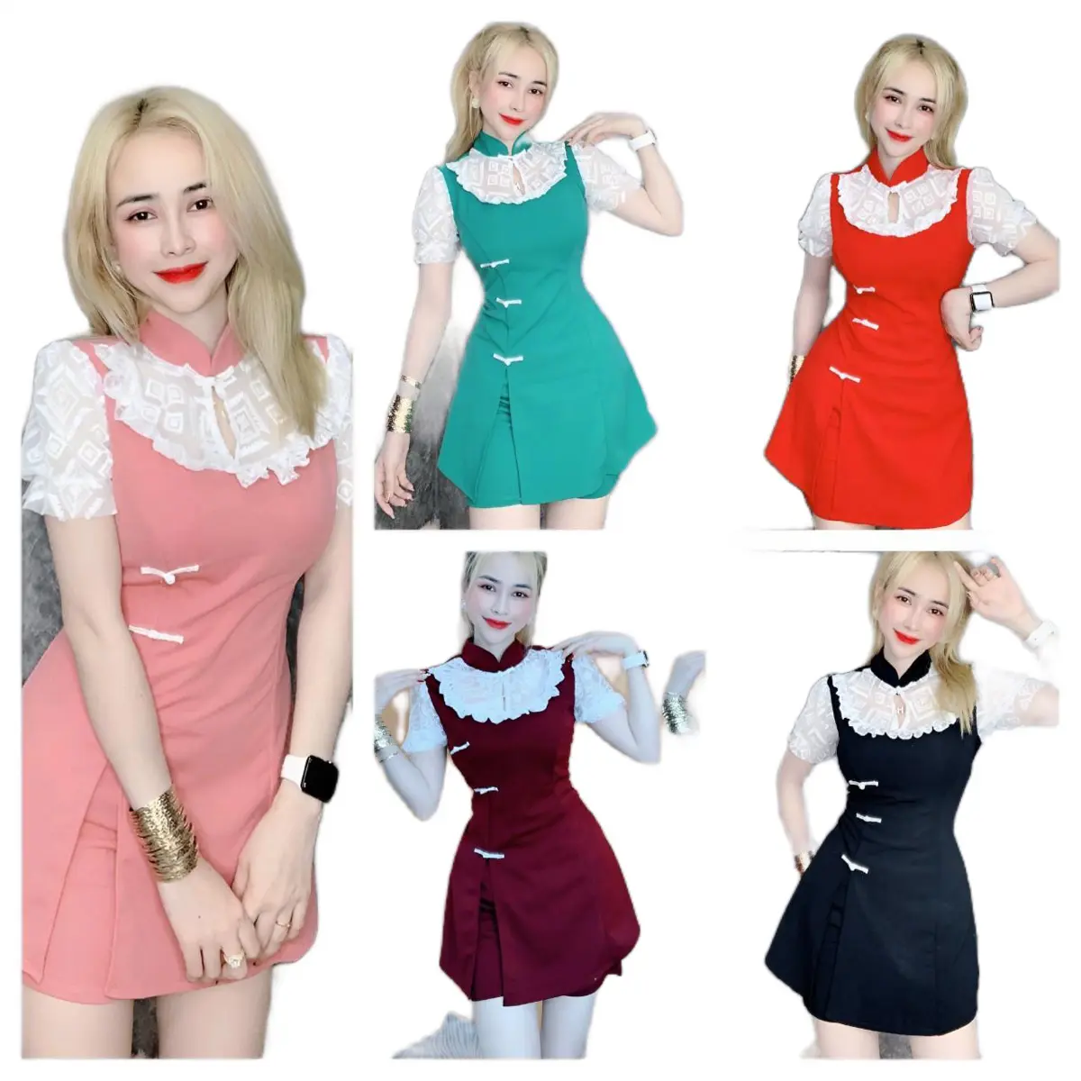 SÉT ĐẦM KÈM QUẦN ĐÙI ÔM MẶC TÔN DÁNG-PHỐI REN DỄ THƯƠNG.MÃ B01 Nữ Women Top Thun Kem Áo Cotton