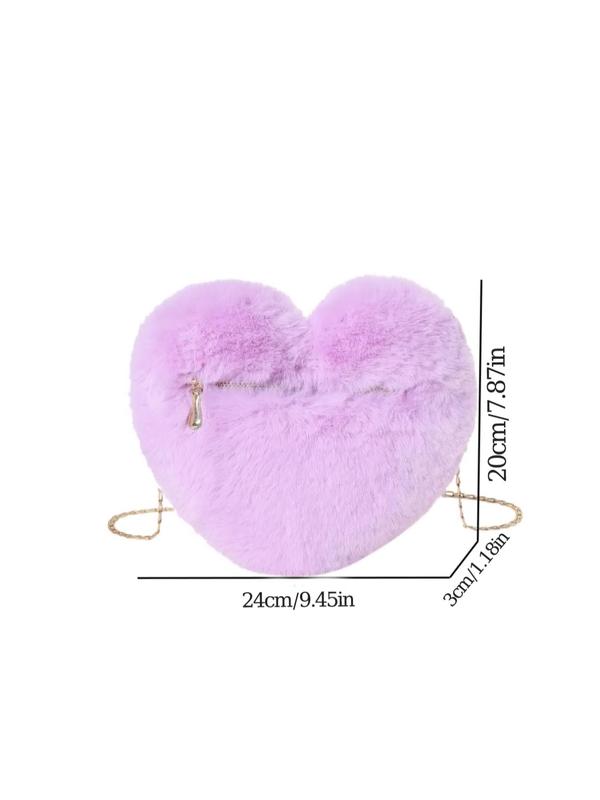Women's Plush Heart Shaped Crossbody Bag, Fluffy Bag with Chain Strap, Fashion Solid Color Shoulder Bag, Love Heat Cute Funny Novelty Bag for Women for Dating, Valentine's Day, Gift 8
