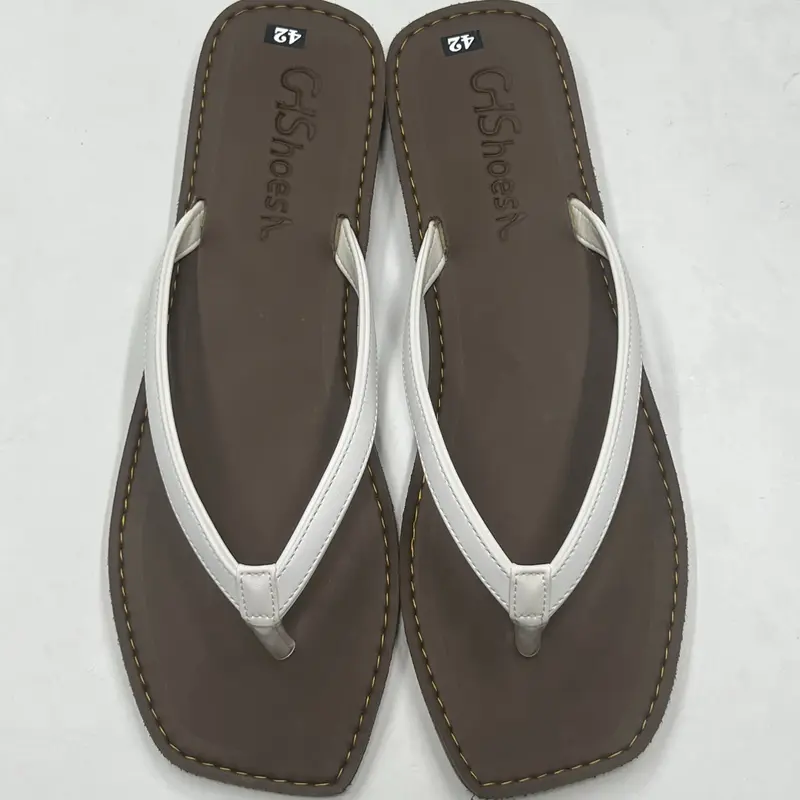 GHShoes VD10 - Dép nữ kẹp phối màu trắng đế bằng mũi vuông mùa hè  Mùa đông Trong nhà Ngoài trời DéP Sandal GiàY cờ rốc quai 8