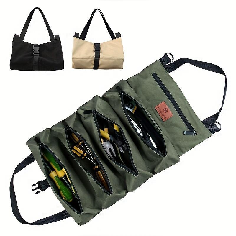 Letter Patch Decor Portable Roll Up Tools Storage Bag, Tools Organizer With Zipper Pockets, Large Capacity Tools Wrap Roll Storage Case for Home & Outdoor Use 3