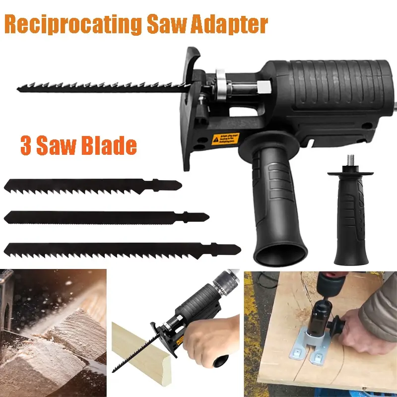 Electric Drill Modified Electric Saw Reciprocating Saw Adapter Power Tools Wood Cutting Cutter Adapter Woodworking Tools Electric Reciprocating Saw Power Drill to Jigsaw Woodworking With 3PCS Saw Blade