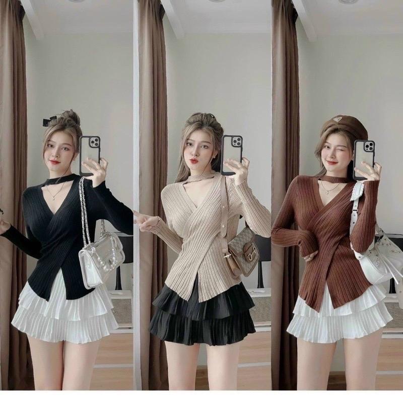 Áo tay dài choker vạt chéo BE5