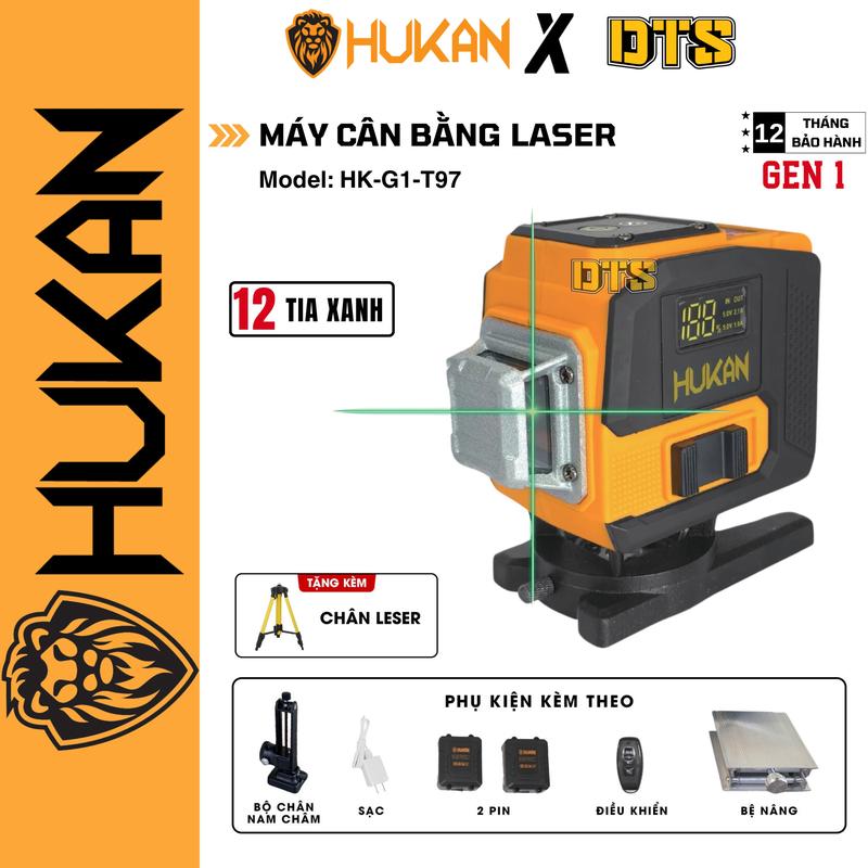 Máy cân bằng Laser cao cấp 12 tia xanh HUKAN HK-G1-T97 | Máy cân mực dung lương pin lớn 10.800mAh, bóng LED siêu sáng, có điều khiển từ xa, độ chính xác cao