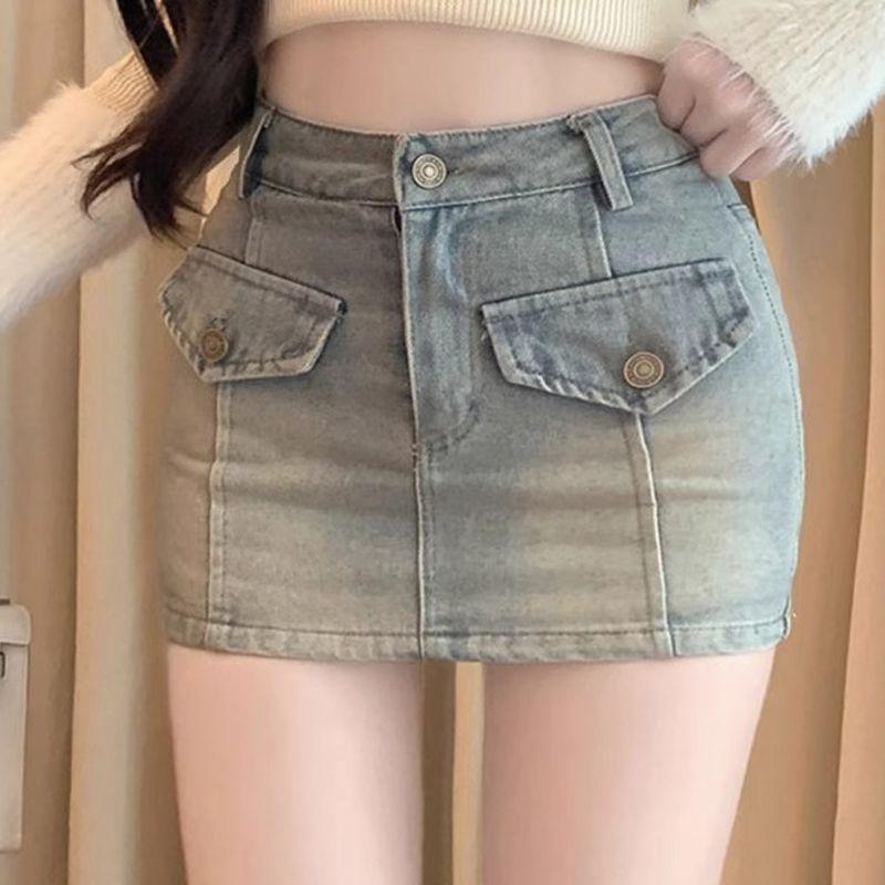Chân Váy Bodycon Denim, Cô Gái Nóng Bỏng Mỹ, Chân Váy Nữ Mùa Hè, Chân Váy Chữ A, Chân Váy Bó Sát Gợi Cảm, Quần Chống Lộ, Thích Hợp Cho Nữ Women Khuy 0