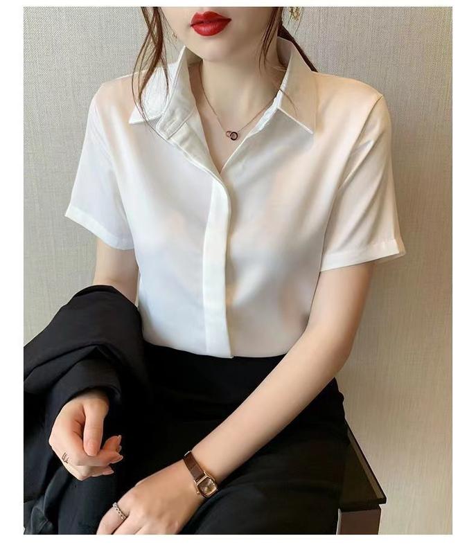 Product Introduction of เสื้อชีฟองสีขาวต่อต้านริ้วรอย, เสื้อเบลาส์ OL แขนสั้นผู้หญิง, ชุดทางการ, คอลเลกชันฤดูใบไม้ผลิและฤดูร้อนปี 2024 มาใหม่ 5