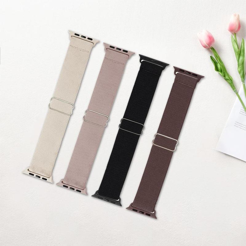 4 Counts/set Fashion Elastic Watch Band(Band Only), Adjustable Nylon Watch Band for Apple Watch, Universal Watch Band for Men & Women 4