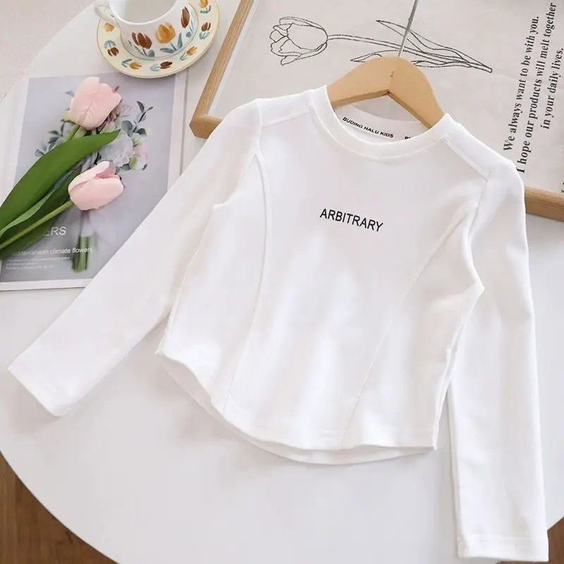 Áo Thun Bé Gái, Phong Cách Mùa Xuân Và Mùa Thu, Phong Cách Phương Tây, Dài Tay, Thích Hợp Cho Trẻ Em, Lớp Cơ Sở, Cỡ Trung Và Lớn, Áo In Chữ, Trang Phục Mùa Thu, 2024 1