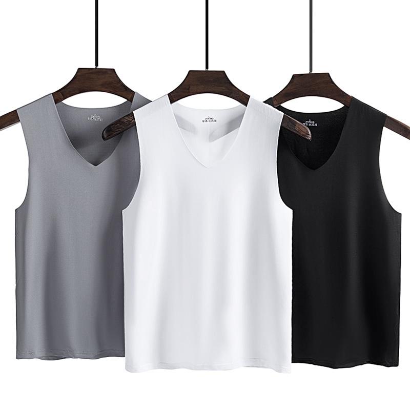 Áo Vest Nam, Không Tay, Cổ Chữ V, Nhanh Khô, Làm Bằng Lụa Lạnh Áo Vest Áo Ba Lỗ, Thích Hợp Mặc Hàng Ngày 0