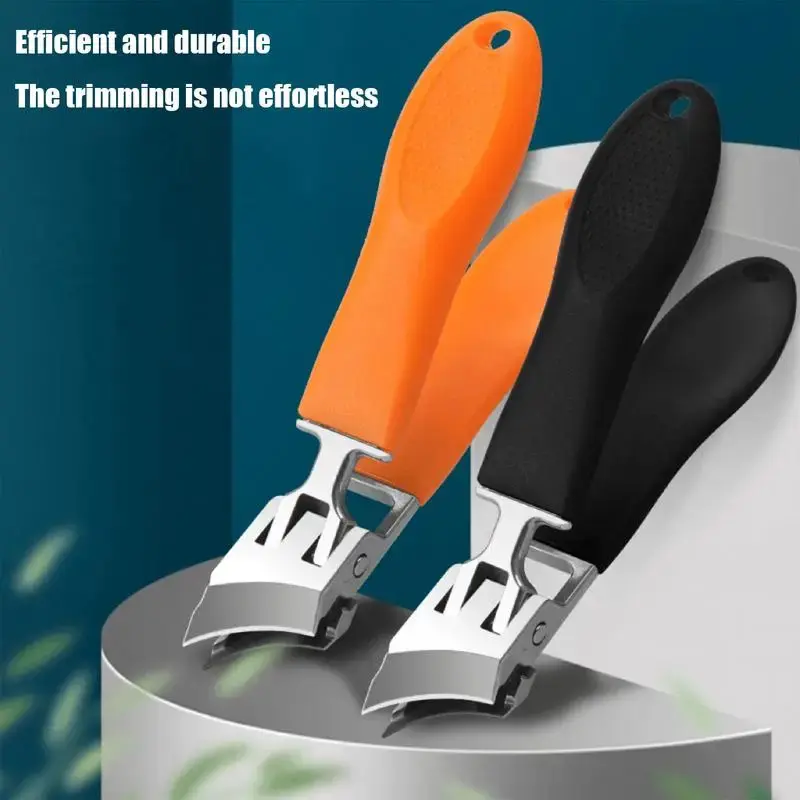 Curved Finger Nail Clippers No Splash Nail Trimmer For Men Wide Jaw Opening Slanted Long Handle No Splash Fingernail Clippers Manicure Nail Care Stainless Steel Nail Art Cutics
