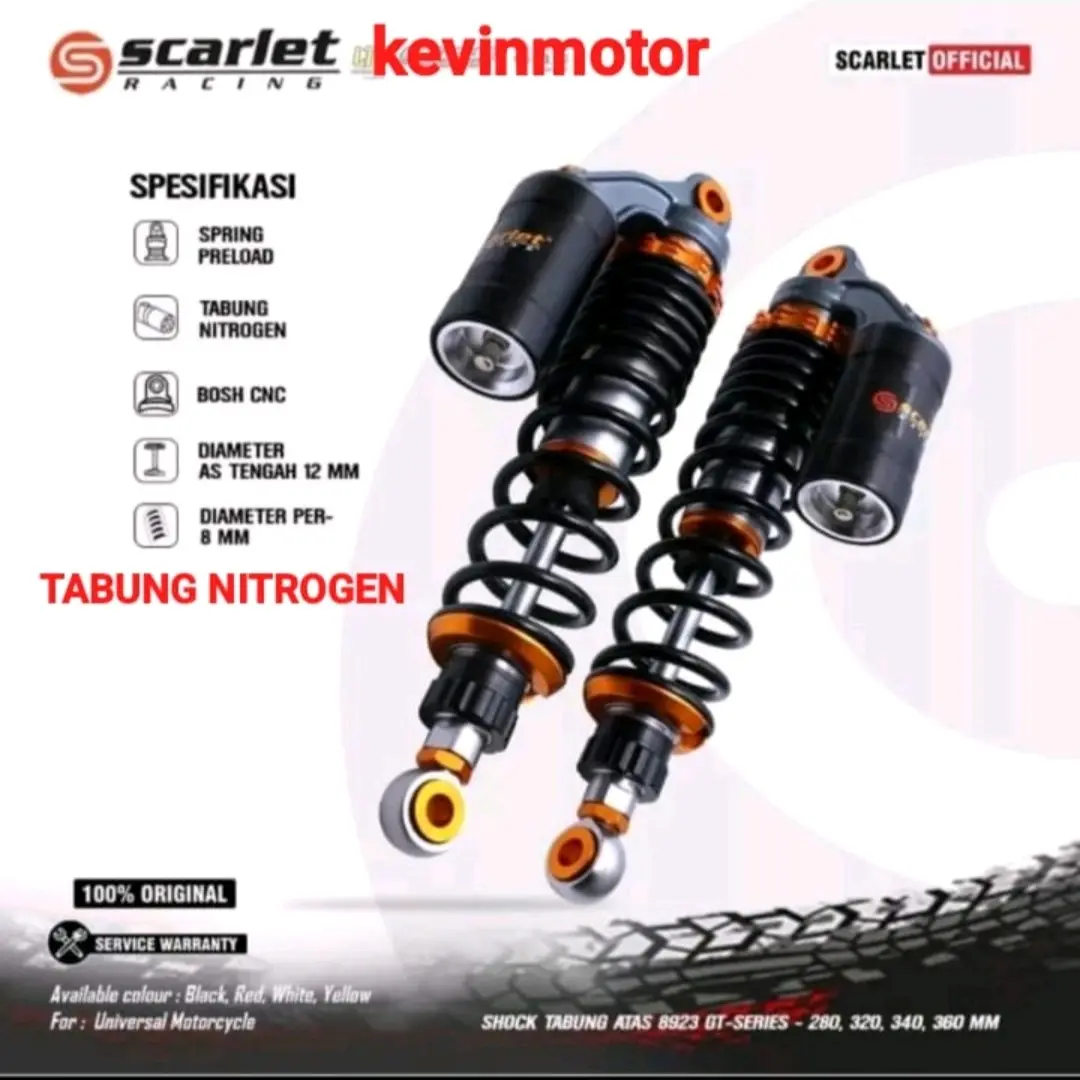 SHOCKBREAKER SHOCK ABSORBER BLKG,TABUNG ATAS NITROGEN,ORIGINAL SCARLET 8923 YMH,HONDA SUZUKI,JUPITER,VEGA,FORCE1,RX KING,WIN,TAIGER,SUPRA,KHARISMA,BLADE,REVO,SHOGUN,SMASH,THUNDER DLL Tabung