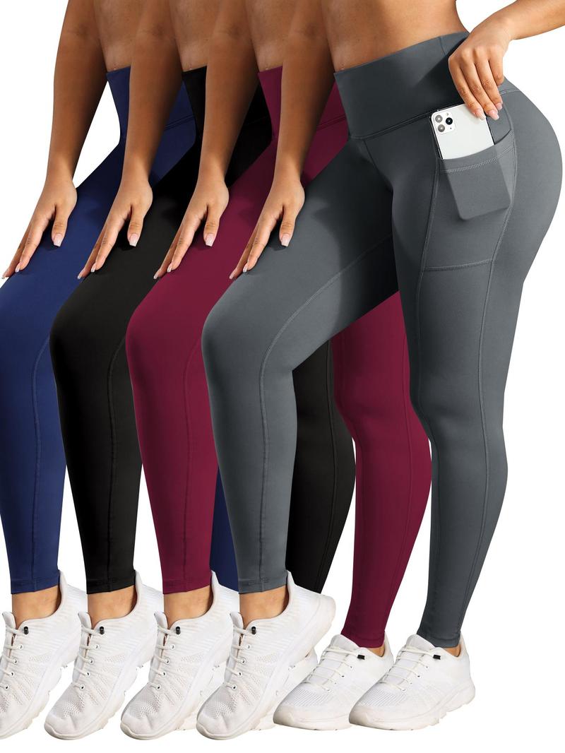 Product Introduction of Women's Solid High Waist Pocket Sports Leggings, Breathable Comfortable High Stretch Yoga Tummy Control Leggings, Ladies Sportswear for Indoor Outdoor Wear 1