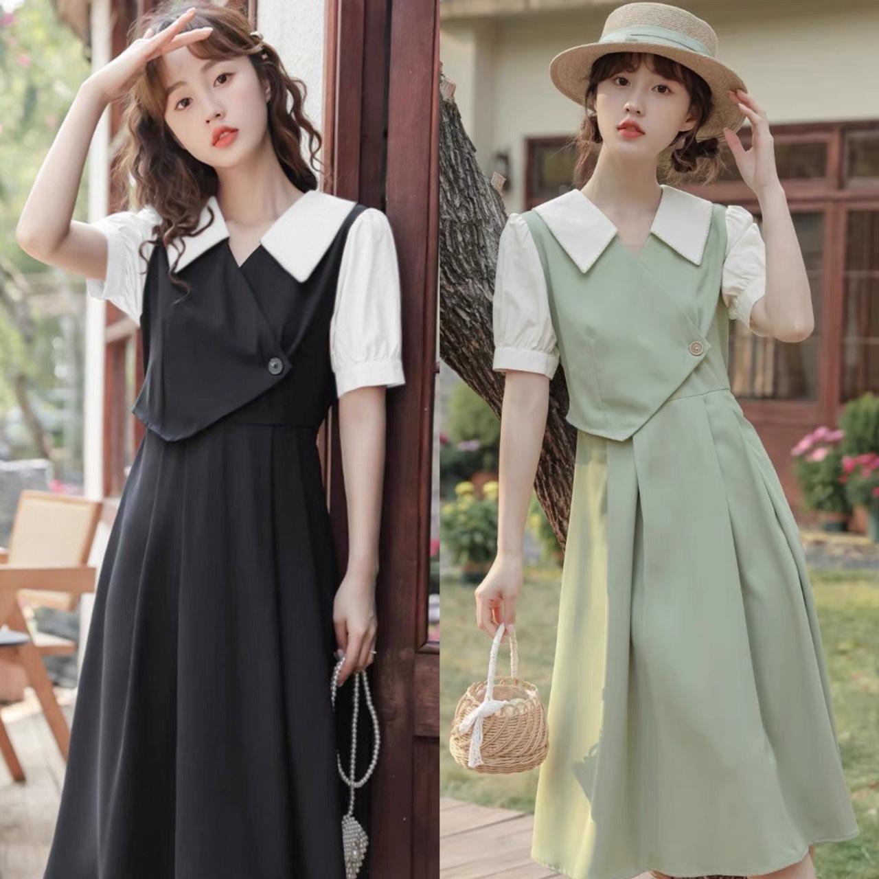 Thời Trang Bigsize Váy Dự Tiệc Cho Nữ Vải Cotton Lạnh Cao Cấp Thanh lịch 50 - 100Kg Dress Xanh Women Voan Đen - A.1208