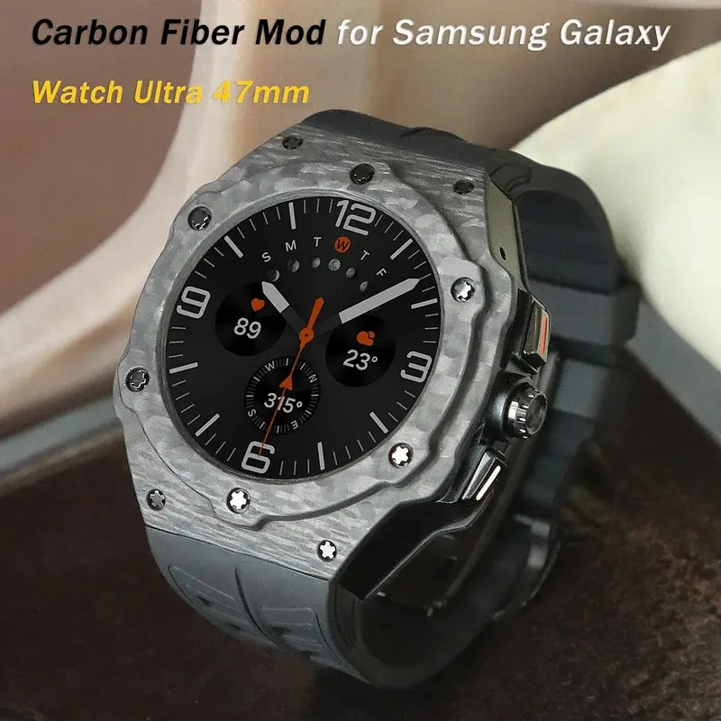 Luxury Carbon Fiber Modification Kit for Samsung Galaxy Watch Ultra 47mm Carbon Case Rubber Strap for Galaxy Watch 7 Ultra 47mm
