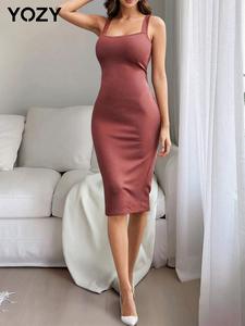 YOZY Women's Plain Twist Cut Out Tank Dress, Solid Sleeveless Long Dress for Party Club Dating Wear, Ladies Clothes for All Seasons