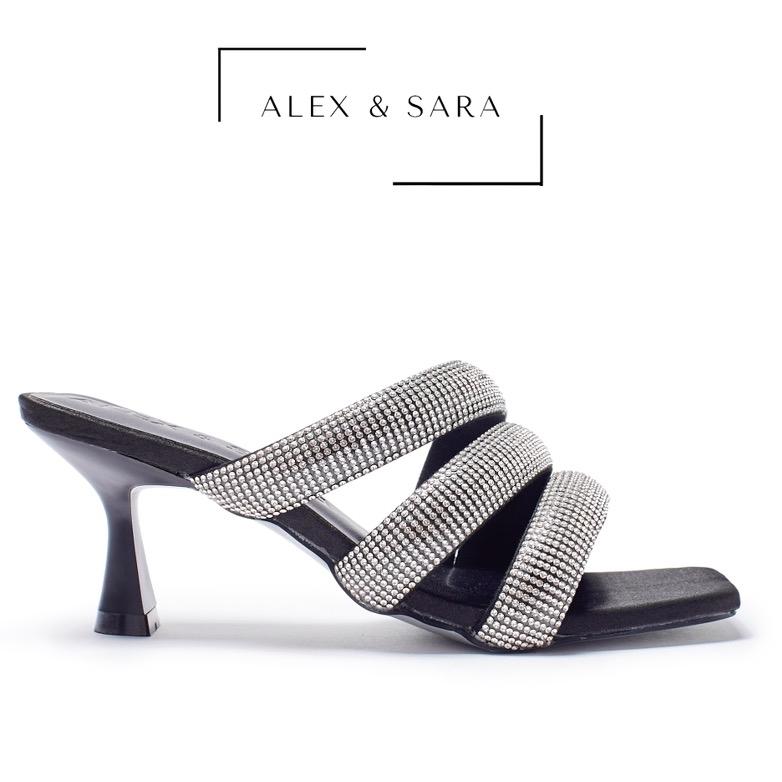 (Outlet KHÔNG ĐỔI TRẢ) AL425- Dép nữ cao gót guốc mule thời trang, quai đính đá cao cấp bảng to thiết kế sang trọng, đi tiệc | ALEX & SARA Shoes