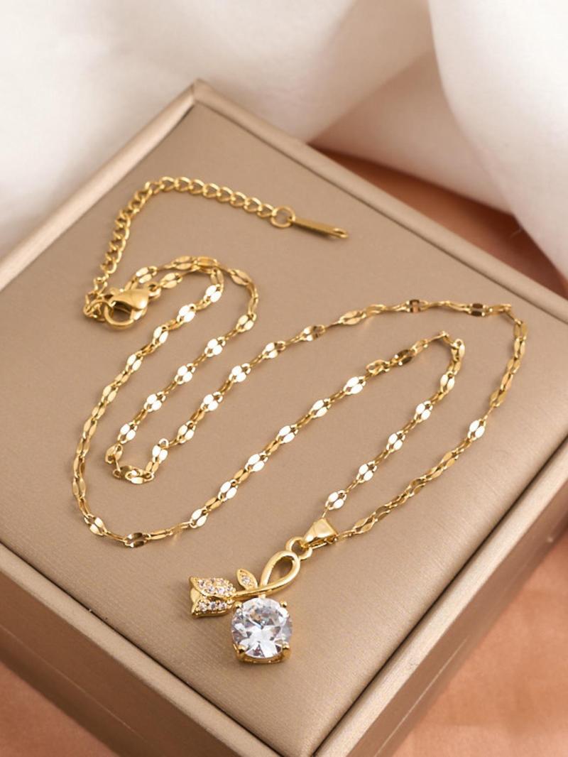 Product Introduction of Artificial Zircon Rose Design Pendant Necklace, Elegant Charm Necklace for Women for Party, Daily, Trendy All-match Jewelry for Birthday Gift 4
